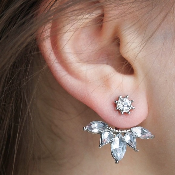 Jewelry - 3/$30 - Silver Crystal Studs w/Earring Jackets